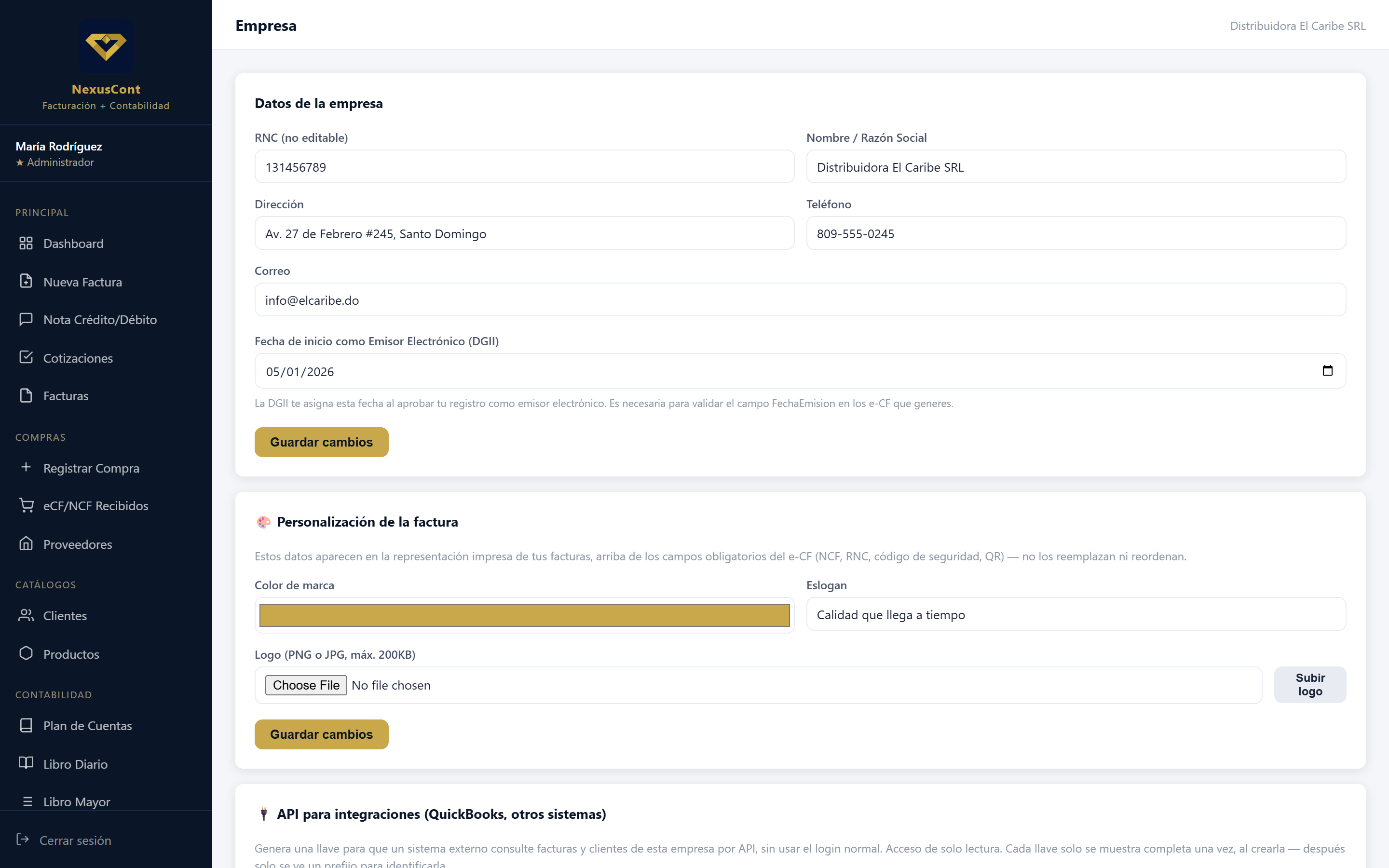 Certificado digital y personalización de marca en NexusFact